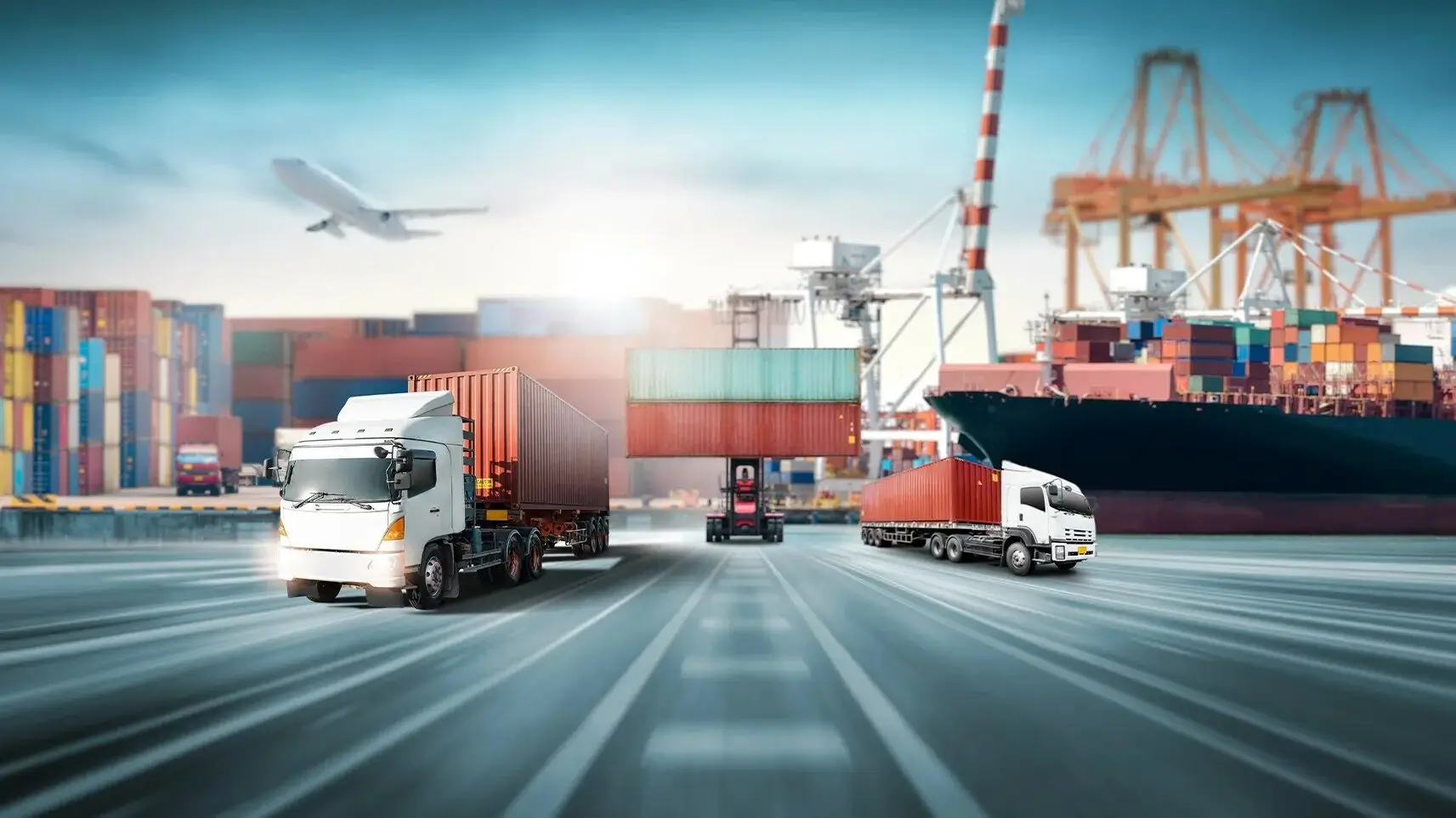 A plane and truck representing global shipping logistics